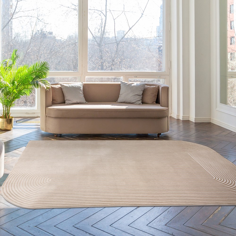 Kuza Shape Abstract Stripe Modern Rugs in Gold Cream